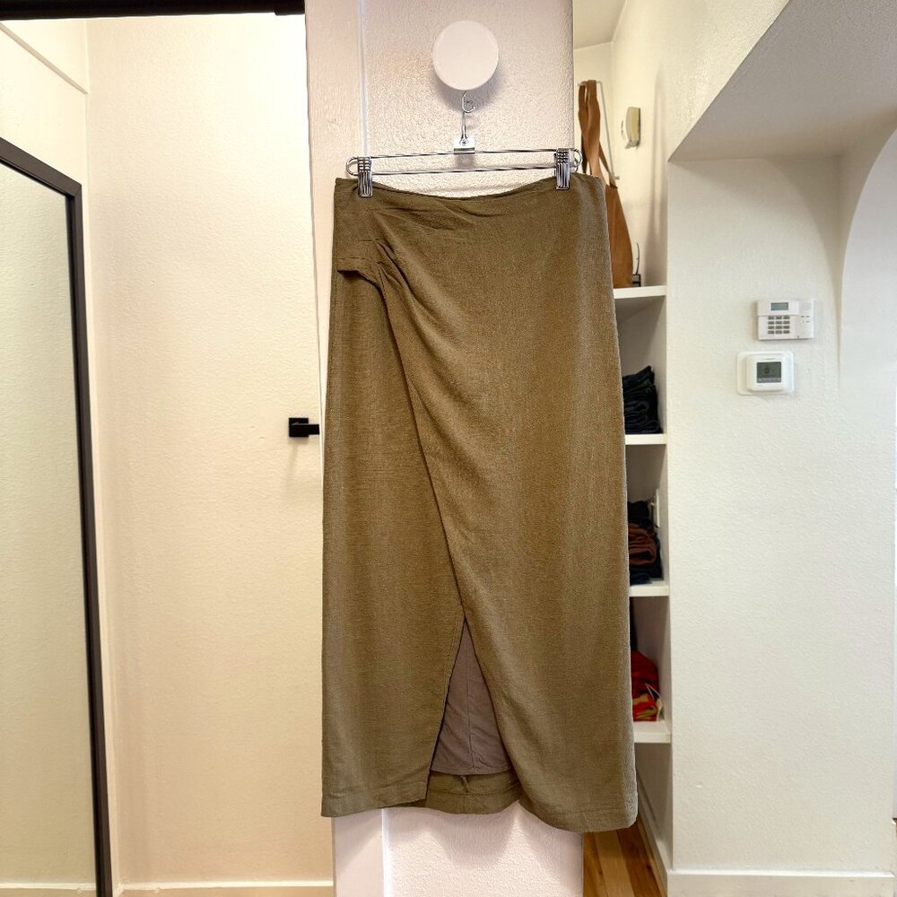 Olive Green Pencil Skirt with Front Slit